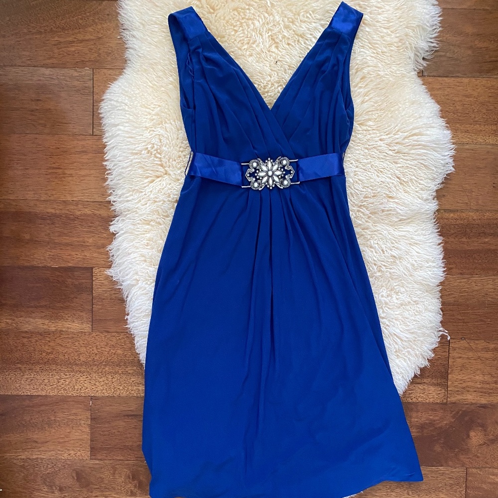 Blue cocktail dress with crystal belt
